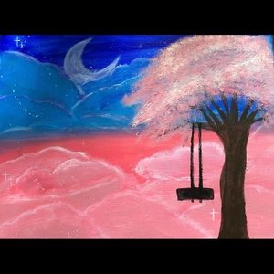Night Time Cherry Blossom Scene Painting